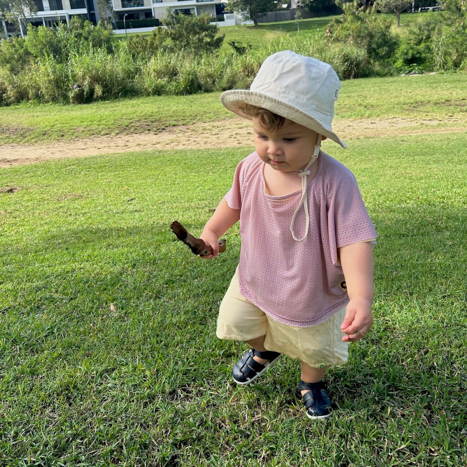 Hudson wearing Bounce Tee in Lilac. Age 12-18m • Wearing 12-18m