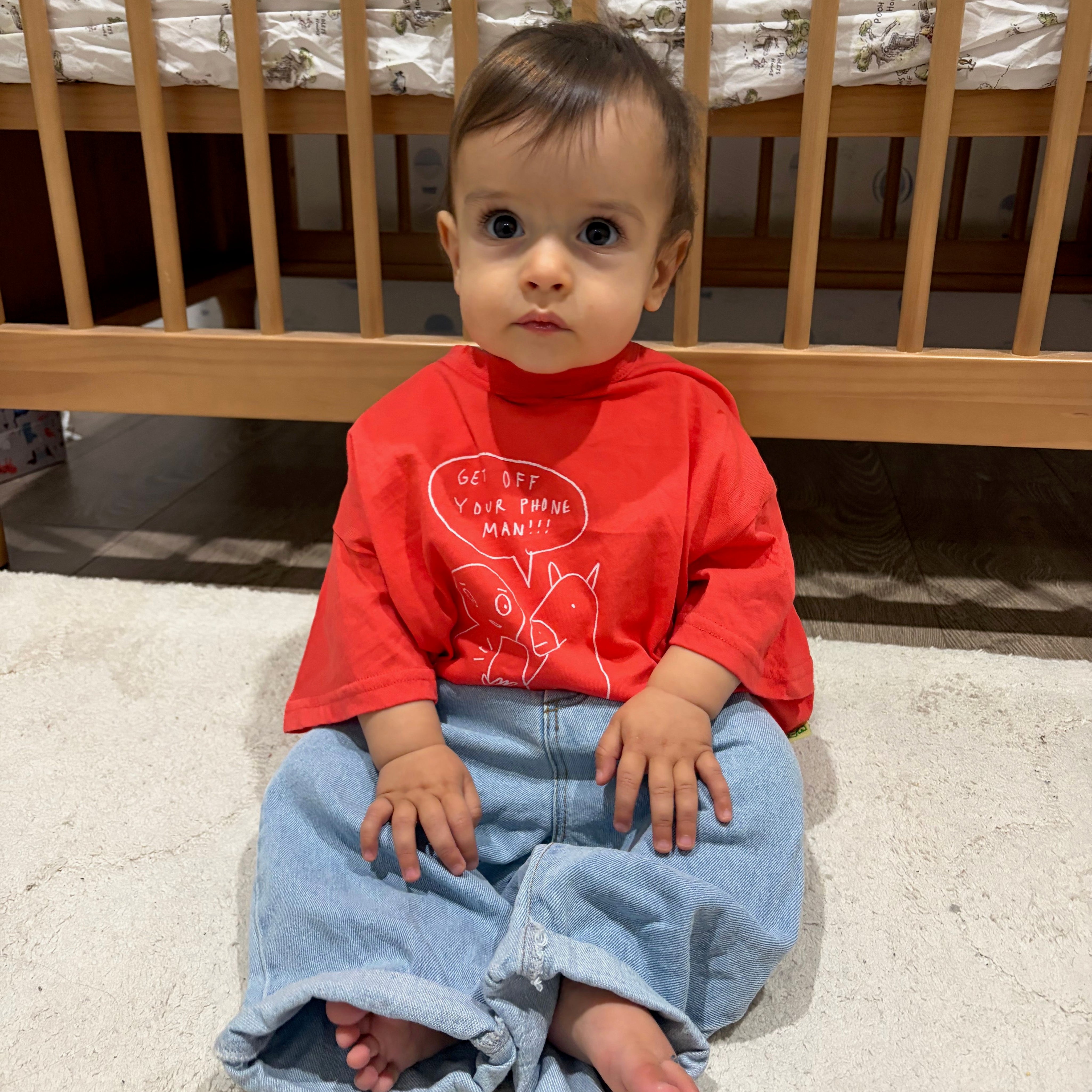 Christian wearing Stewie Tee in Matchstick. Age 6-12m • Wearing 6-12m