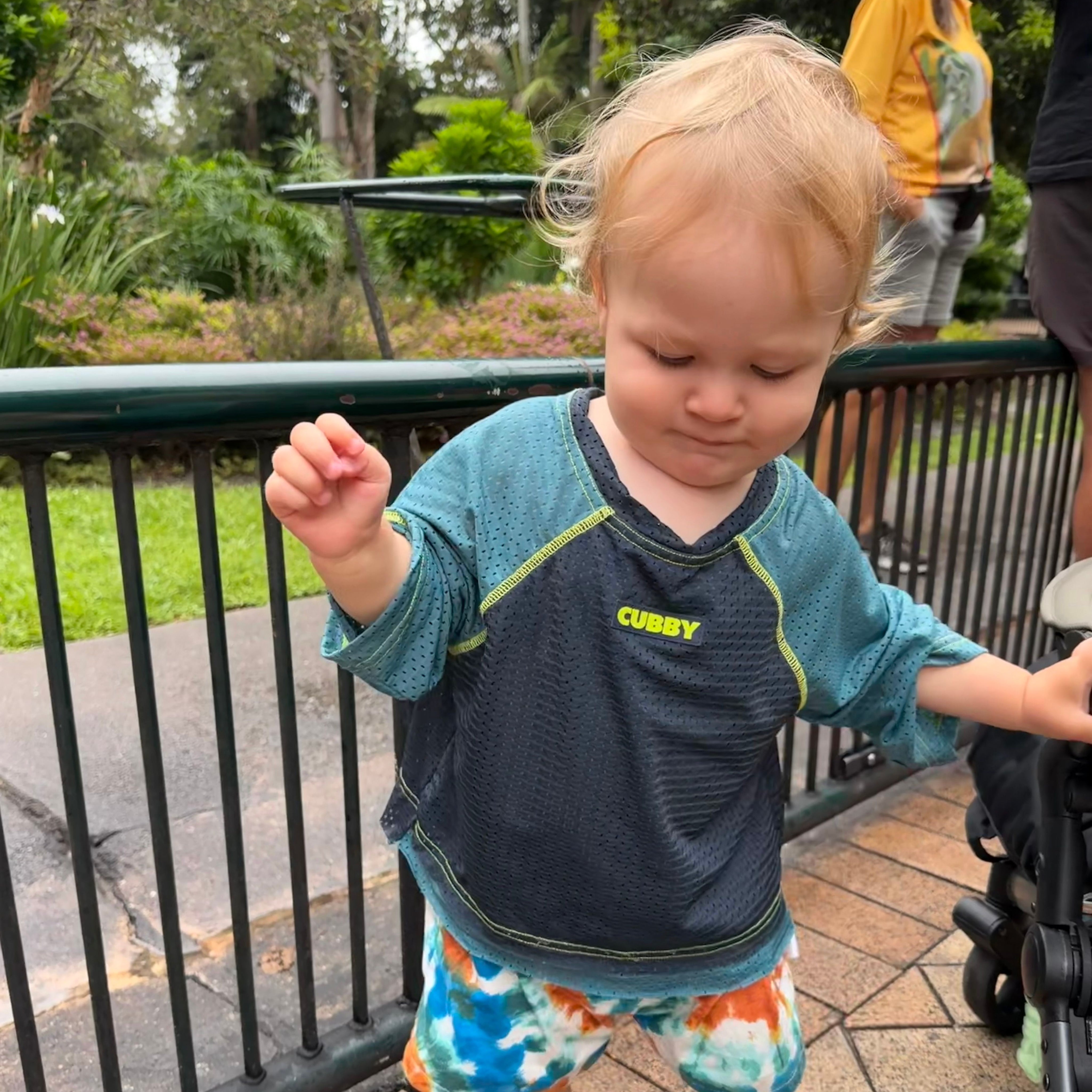 Luka wearing Bounce Tee in Orbit. Age 12-18m • Wearing 12-18m
