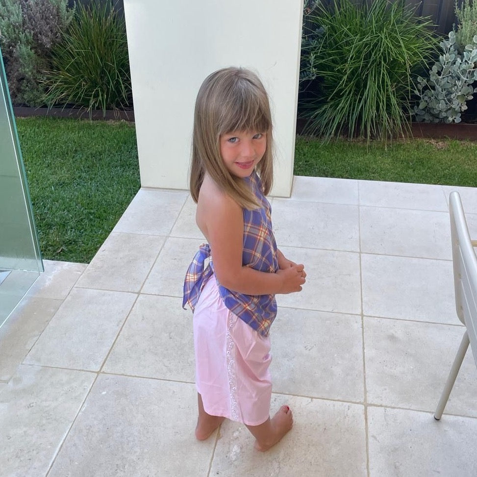 Margaux wearing Havana Short in Musk. Age 3 • Wearing 2-3Y