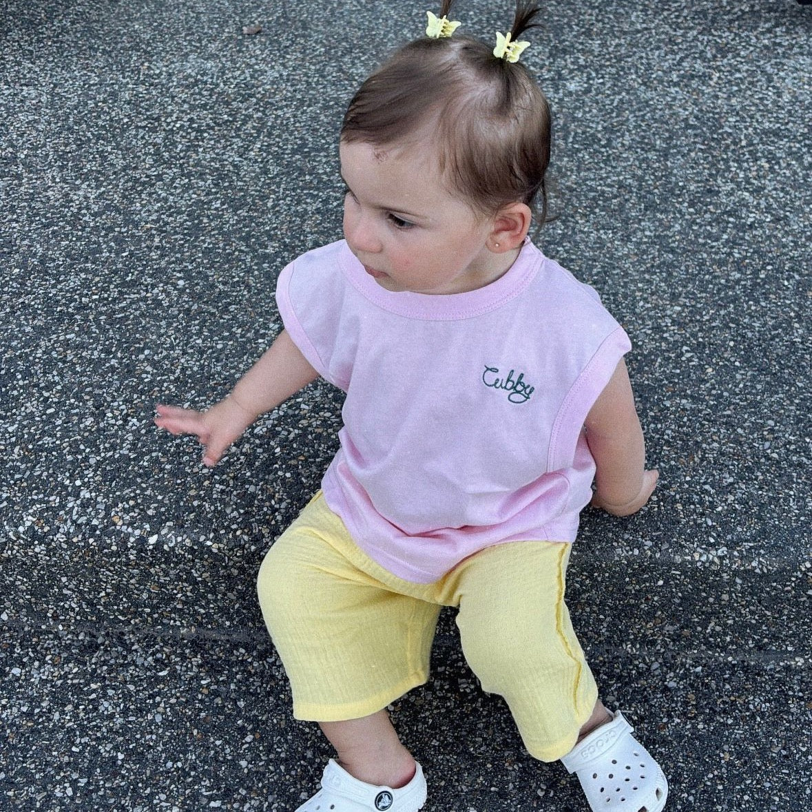 Isabella wearing Cubby Tank in Musk. Age 2 • Wearing 2-3Y