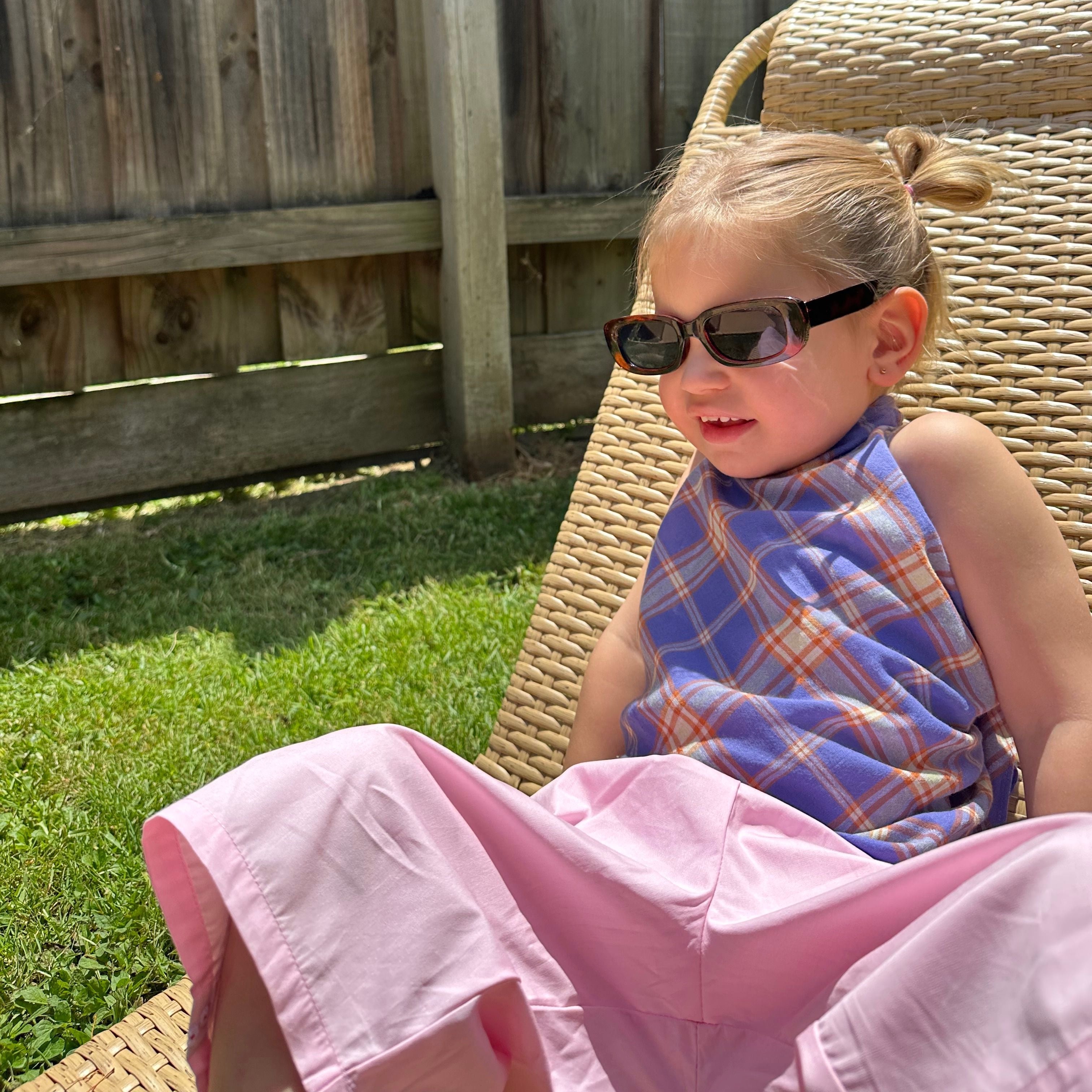 Ajla wearing Ari Scarf Top in Iris Check. Age 3 • Wearing 2-3Y