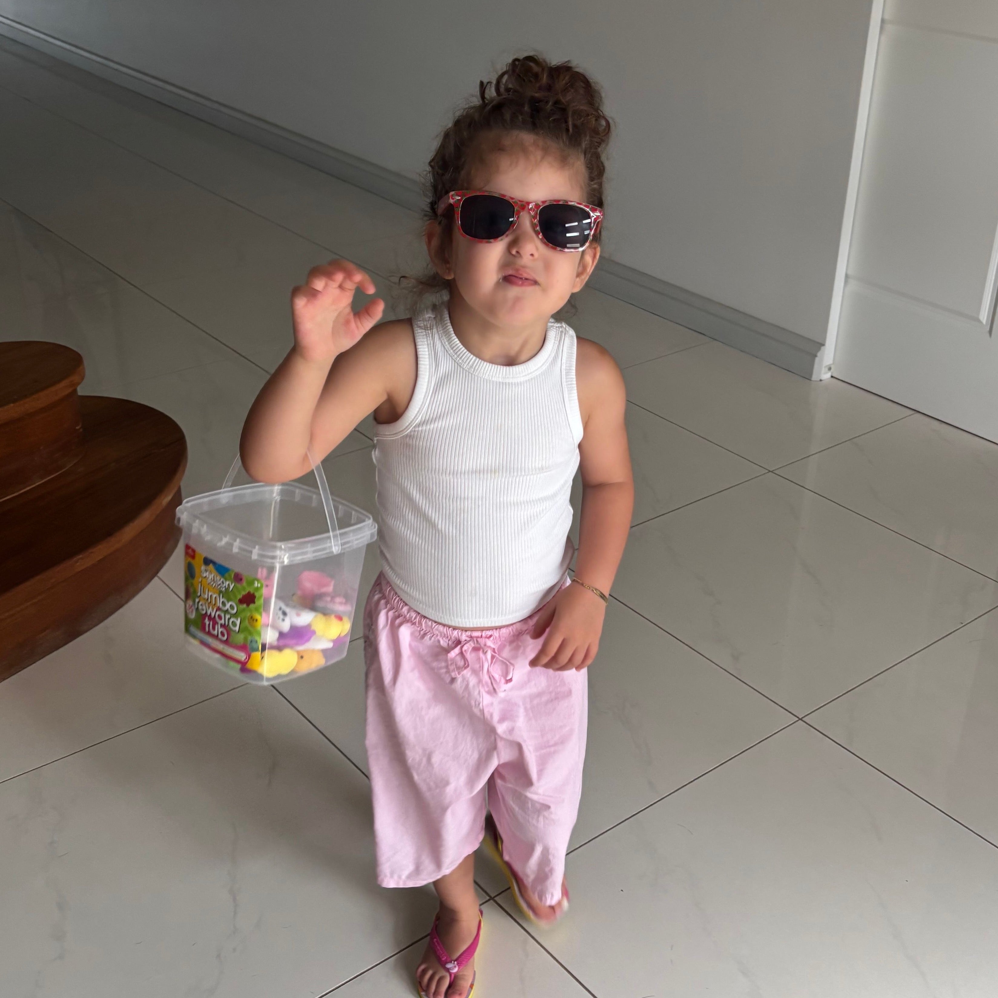 Olivia wearing Havana Short in Musk. Age 3 • Wearing 2-3Y