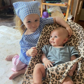 Sadie wearing Poppy Top in Bluish Check. Age 3 • Wearing 4-5Y