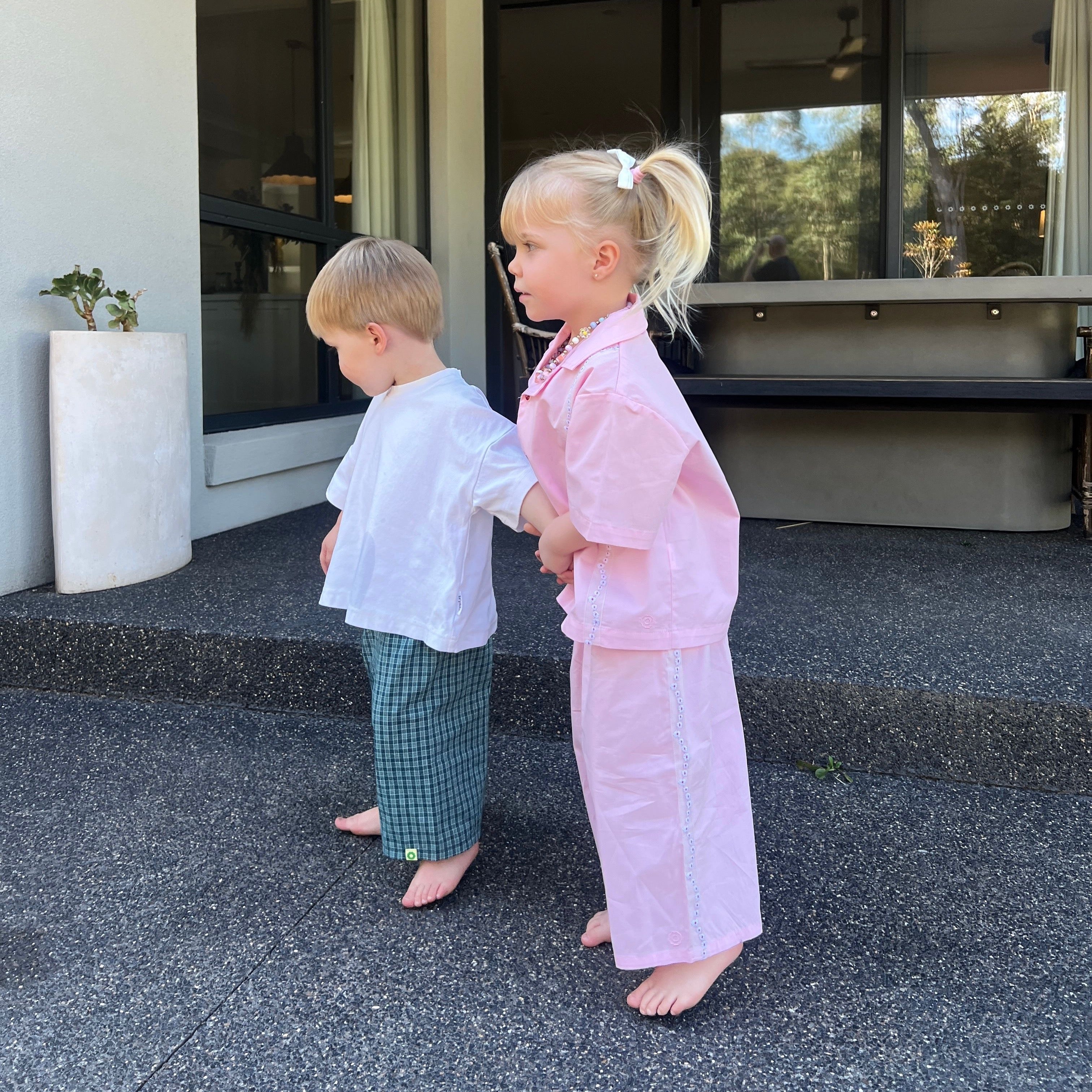 Stevie wearing Havana Shirt in Musk. Age 3 • Wearing 4-5Y