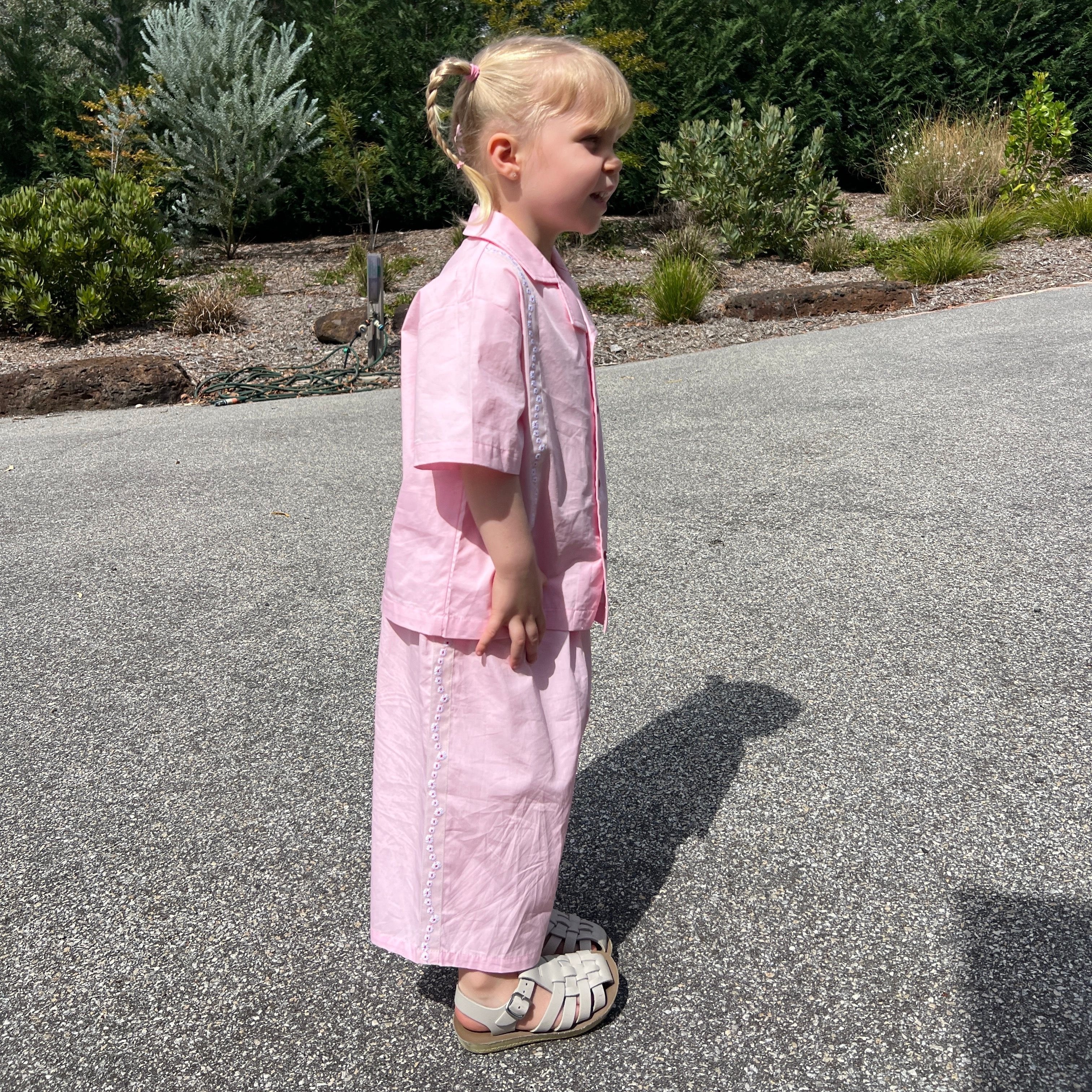 Stevie wearing Havana Short in Musk. Age 3 • Wearing 4-5Y