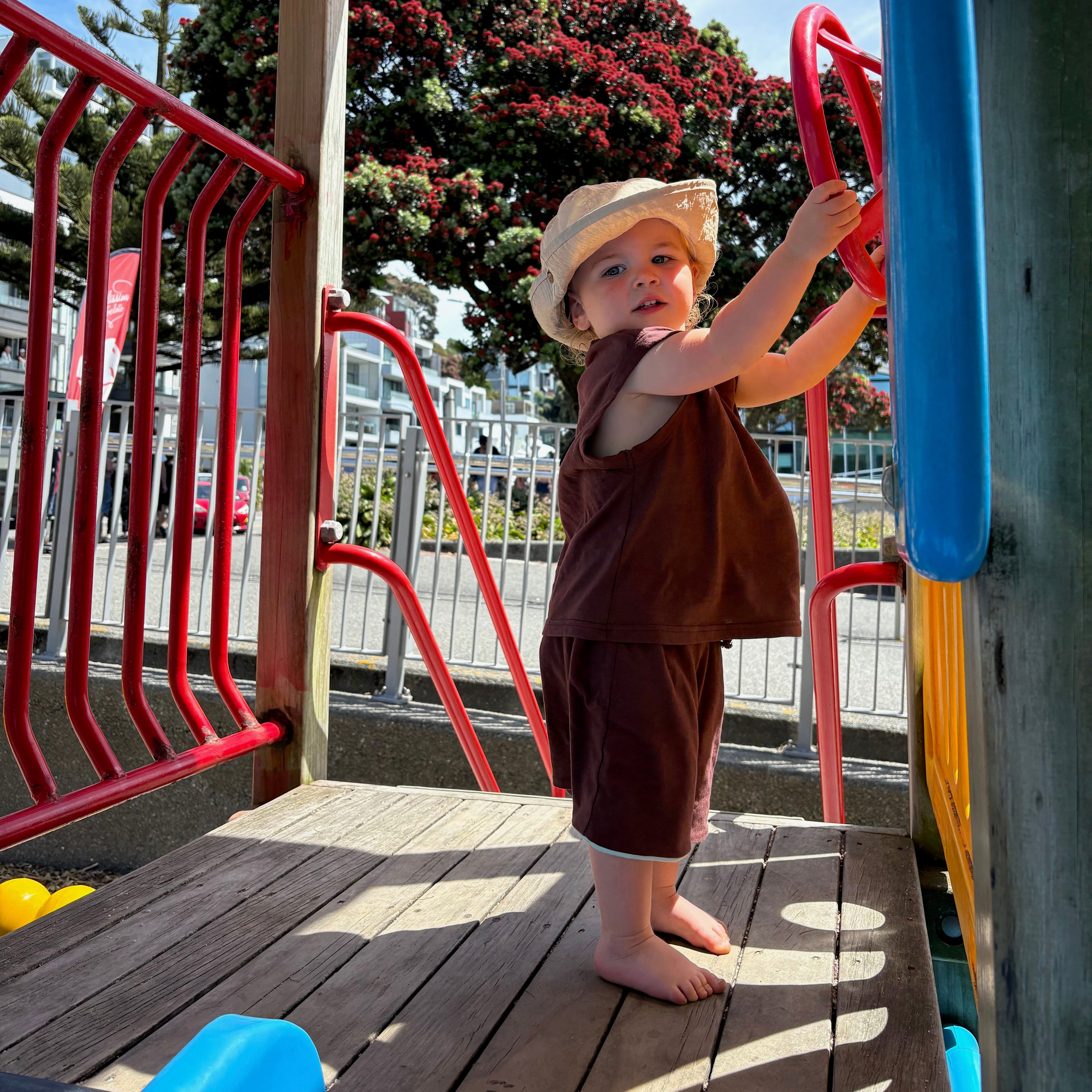 Rocco wearing Reverse Play Short in Choccy. Age 2 • Wearing 2-3Y