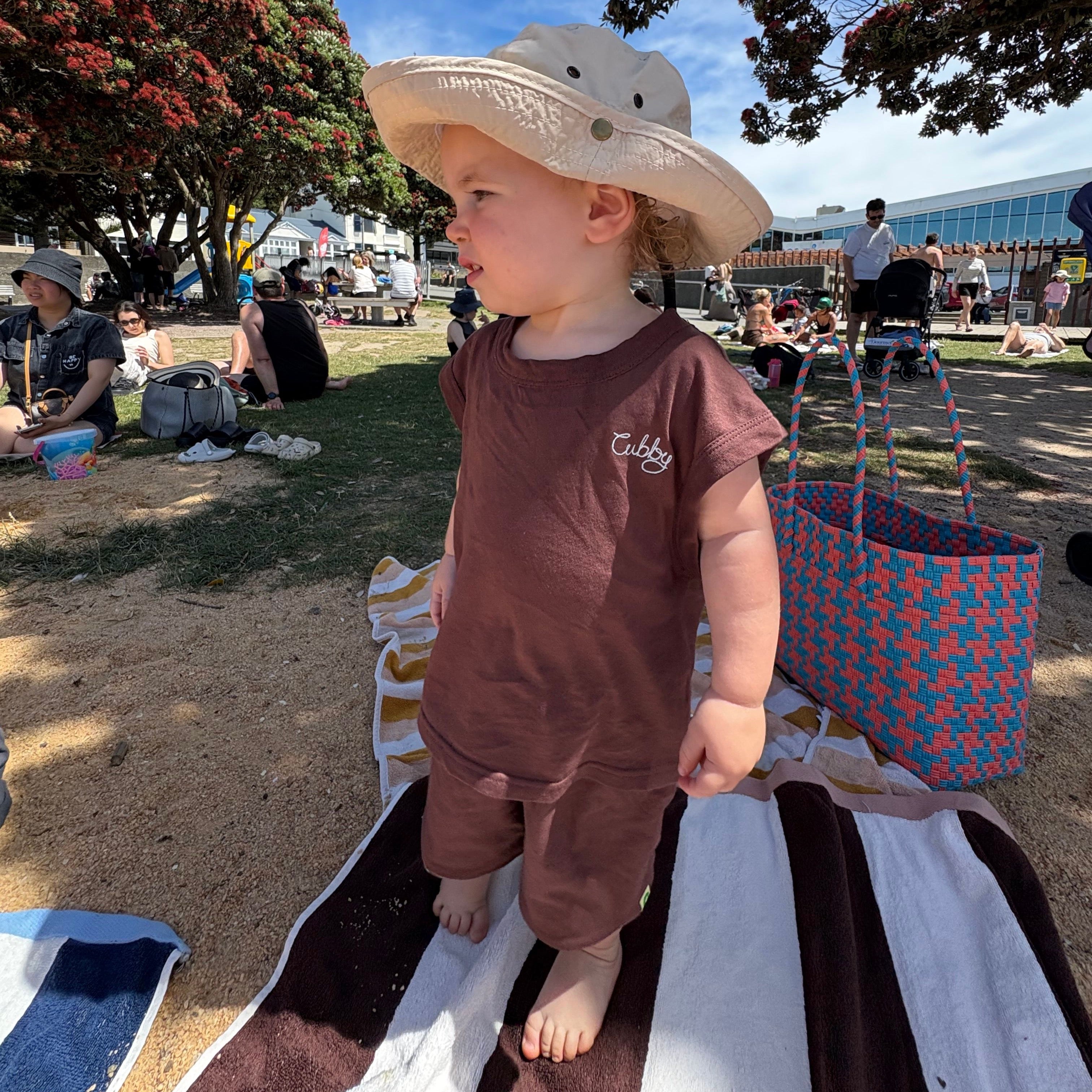 Rocco wearing Cubby Tank in Choccy. Age 2 • Wearing 2-3Y